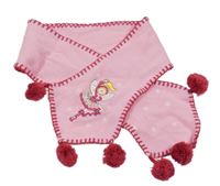 Růžová pletená šála s baletkou a bambulemi