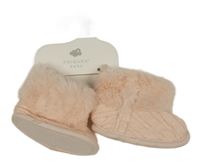 Nové - světlebroskvové vzorované pletené zateplené válenky s kožešinou PRIMARK vel. 15