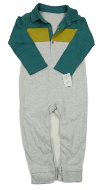 Nové - světlešedo-okrovo-tmavozelený melírovaný overal s límečkem Nutmeg