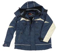 Tmavomodro-smetanová šusťáková funkční zimní bunda s odepínací kapucí TRESPASS