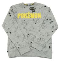 Nové - šedá melírovaná mikina s pokémony ZEEMAN