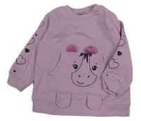 Lila mikina s čumáčkem/kapsou a srdíčky orsolino