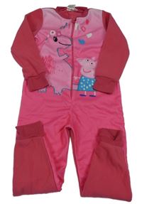 Tmavorůžovo-růžovo-jahodový fleecový overal s Peppa Pig