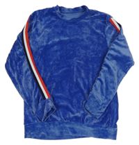 Cobaltově modrá plyšová mikina s pruhy 