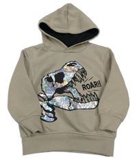 Béžová teplá mikina s lebkou dinosaura a kapucí dopodopo