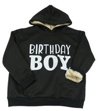 Černá zateplená mikina s nápisy a kapucí 