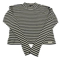 Černo-smetanový pruhovaný žebrovaný crop rolák MarMar