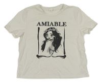 Bílé crop tričko s dívkou SHEIN