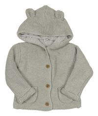 Šedý melírovaný propínací podšitý svetr s kapucí s oušky M&S