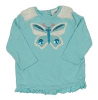 Pomněnkové triko s motýlkem s flitry a kožešinou a volánkem Topomini