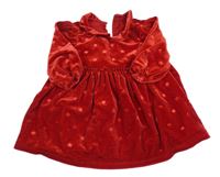 Červené sametové šaty s hvězdičkami a límečkem M&S