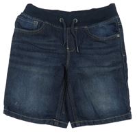 Tmaovomodré teplákové riflové kraťasy s úpletovým pasem C&A