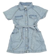 Světlemodré šisované riflové propínací košilové šaty s páskem ZARA