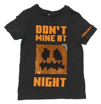Tmavošedé melírované tričko s Minecraft a překlápěcími flitry George