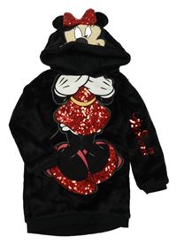 Černé plyšové teplé šaty s Minnie s flitry a kapucí Disney