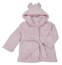 Světlerůžový plyšový župan s kapucí s oušky Bambino