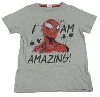 Šedé tričko Spiderman s nápisy Marvel