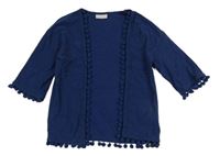 Tmavomodrý bavlněný cardigan s bambulemi Matalan