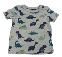 Šedé melírované tričko s dinosaury zn. C&A