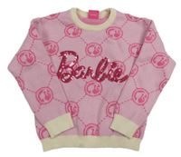 Růžový vzorovaný svetr s nápisem Barbie z flitrů zn. V by Very