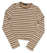 Hnědo-bílé pruhované crop triko New Look
