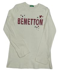 Smetanové triko s nápisem a srdíčky Benetton