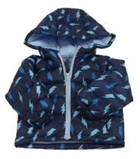 Tmavomodrá šusťáková zateplená funkční bunda s blesky a kapucí Mountain Warehouse