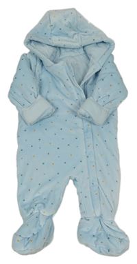 Světlemodrá plyšová zateplená kombinéza s hvězdami a kapucí M&S