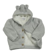 Světlešedý zateplený propínací svetr s kapucí s oušky Fagottino