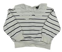 Bílo-černá pruhovaná mikina s límečkem s madeirou Primark