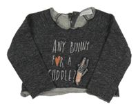 Antracitová melírovaná crop mikina s králíkem a nápisem Next