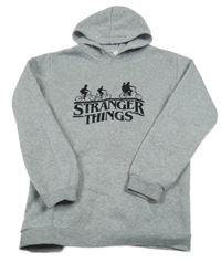 Šedá melírovaná mikina se Stranger Things a kapucí