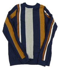 Tmavomodro-hnědo-šedý pruhovaný svetr Next