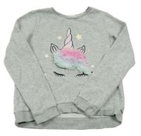 Šedá melírovaná mikina s jednorožcem s flitry H&M