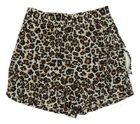 Béžovo-hnědo-černé lehké sukňové kraťasy s leopardím vzorem Page One Young