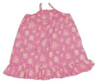 Růžové květované plátěné šaty H&M