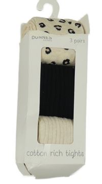 Nové - 3x punčocháče - krémové vzorované + černé žebrované + světlebéžové Dunnes
