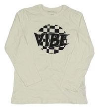 Smetanové triko s kostkovaným vzorem a nápisem Primark