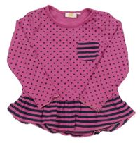 Fuchsiové triko se srdíčky a pruhy Kids