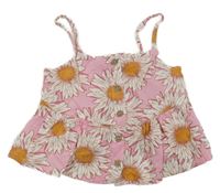 Růžový květovaný propínací crop top H&M