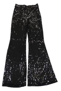 Černé flitrové podšité flare kalhoty H&M