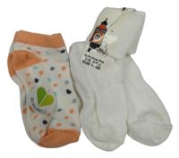 2x ponožky - bílé puntíkaté kotníkové + bílé 
