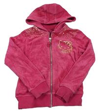 Růžová sametová propínací mikina s Hello Kitty a kapucí M&S