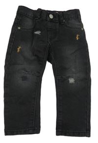 Černé skinny rifle s výšivkami hema