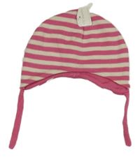 Nové - Růžovo-bílá pruhovaná pletená čepice Mothercare