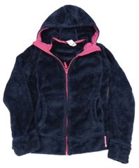 Tmavomodrá chlupatá propínací mikina s kapucí Decathlon