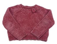 Růžový žinylkový svetr s mašlí 