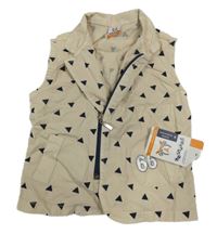 Nové - Béžová vzorovaná plátěná vesta s číslem 