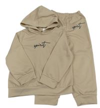 2 set - béžová mikina s nápisem a kapucí + tepláky Shein