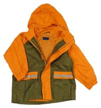 Khaki-oranžová šusťáková jarní bunda s robotem a kapucí 